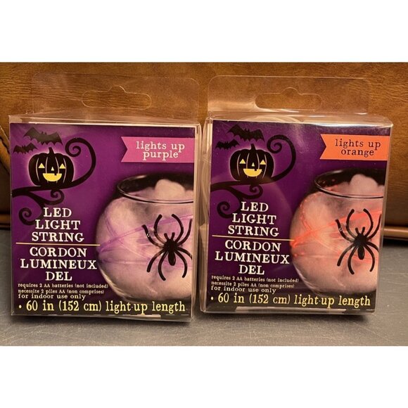 2 Led~ 1~Purple & 1 ~Orange LED String Light / Battery Operated / 5 Foot Strand - Picture 1 of 4